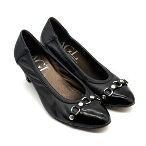 AGL Attilio Giusti Leombruni Black Leather Cap Toe Heel EU 39.5 US 9.5